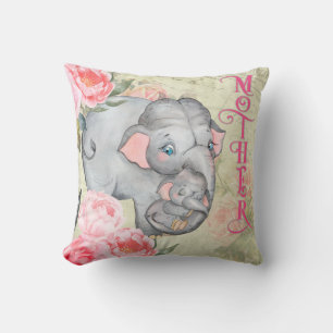 Elephant en Baby  Floral Moederdag Kussen