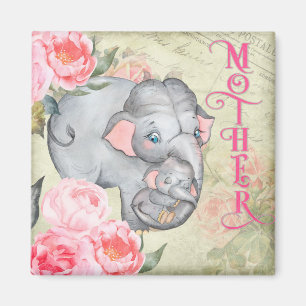 Elephant en Baby Floral Moederdag Magneet