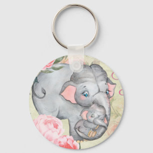Elephant en Baby  Floral Moederdag Sleutelhanger