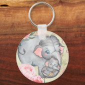 Elephant en Baby  Floral Moederdag Sleutelhanger (Voorkant)