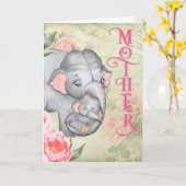 Elephant en Baby  Frech Floral Moederdag Kaart (Gele Bloem)