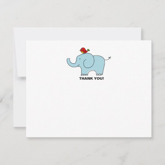 Elephant en Bird Dank u Notecards Kaart (Voorkant)