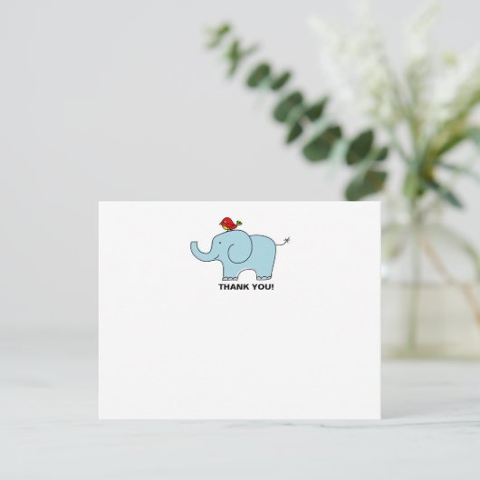 Elephant en Bird Dank u Notecards Kaart (Staand voorkant)