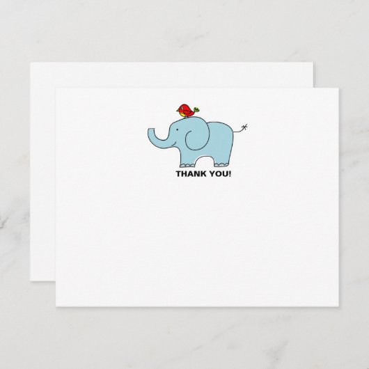 Elephant en Bird Dank u Notecards Kaart (Voorkant / Achterkant)
