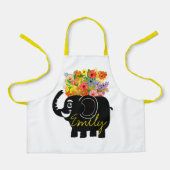 Elephant en bloemen, gepersonaliseerd kinder schor schort (Voorkant)