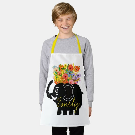 Elephant en bloemen, gepersonaliseerd kinder schor schort (Gedragen)