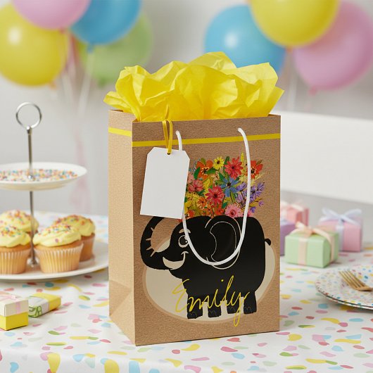 Elephant en bloemen middelgrote cadeautas