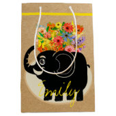 Elephant en bloemen middelgrote cadeautas (Voorkant)