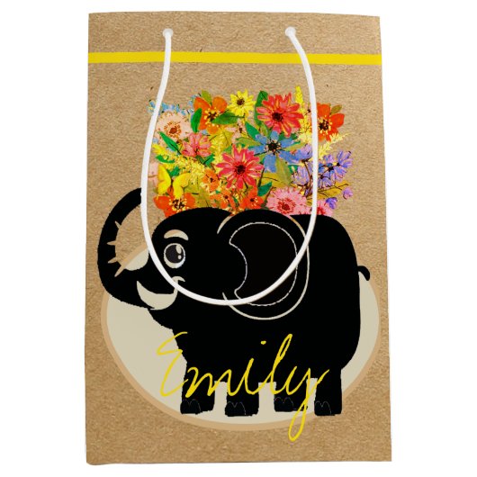 Elephant en bloemen middelgrote cadeautas (Voorkant)