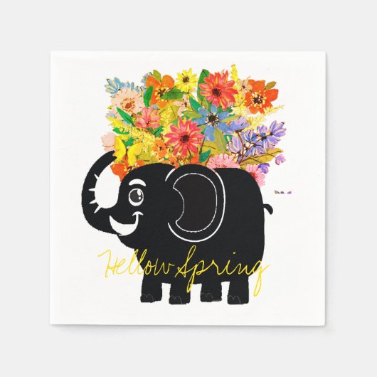 Elephant en bloemen Papier Napkin Servet (Voorkant)