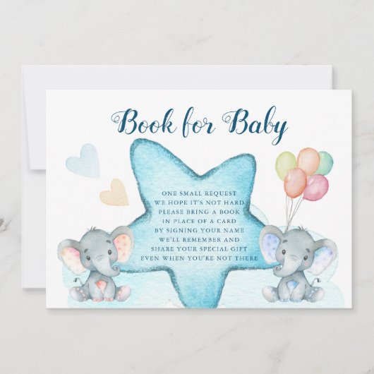Elephant en Blue Star boeken vragen om Baby shower Kaart (Voorkant)