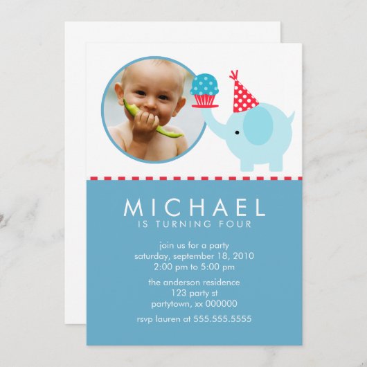 Elephant en Cupcake Custom Photo Kaart (Voorkant / Achterkant)