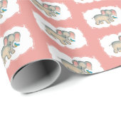 Elephant en de Bluebird illustratie op roze Cadeaupapier (Rol Hoek)