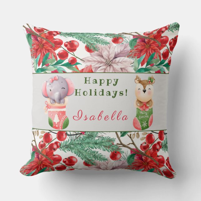 Elephant en Deer past Tekst en Naam 20"X20" aan Kussen (Voorkant)