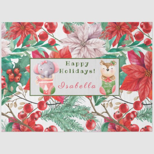 Elephant en Deer past Tekst en Naam aan Tissuepapier (Voorkant)