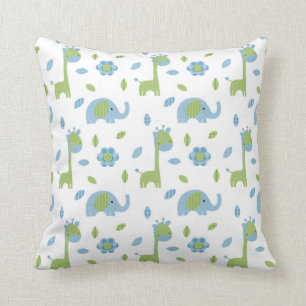 Elephant en Giraffe Blue-Green Sierkussen