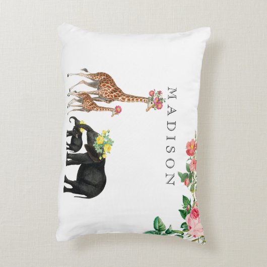 Elephant en Giraffe Floral - Aangepaste Baby Accent Kussen (Achterkant (Verticaal))