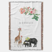 Elephant en Giraffe Floral - Aangepaste Baby Deken (Voorkant Verticaal)