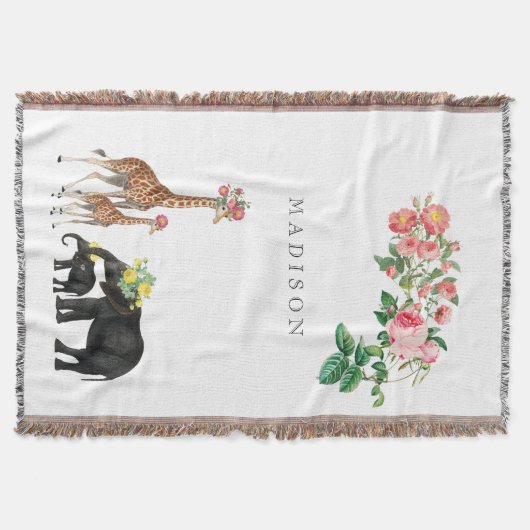 Elephant en Giraffe Floral - Aangepaste Baby Deken (Voorkant)