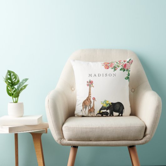 Elephant en Giraffe Floral - Aangepaste Baby Kussen (Stoel)