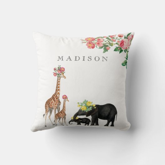 Elephant en Giraffe Floral - Aangepaste Baby Kussen (Achterkant)