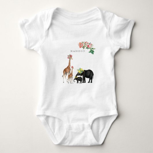 Elephant en Giraffe Floral - Aangepaste Baby Romper (Voorkant)