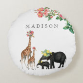 Elephant en Giraffe Floral - Aangepaste Baby Rond Kussen (Achterkant)