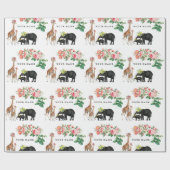 Elephant en Giraffe Floral - Aangepaste naam Cadeaupapier (Vlak)