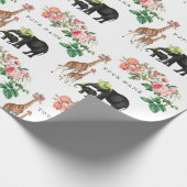 Elephant en Giraffe Floral - Aangepaste naam Cadeaupapier (Hoek)