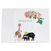 Elephant en Giraffe Floral - Aangepaste naam Groot Cadeauzakje (Voorkant)
