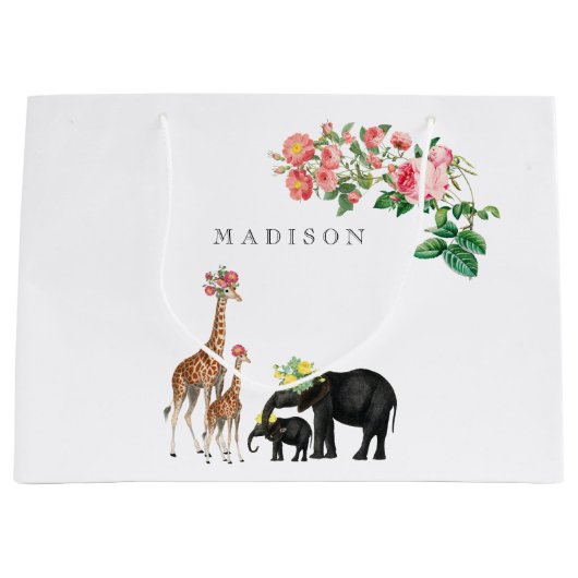 Elephant en Giraffe Floral - Aangepaste naam Groot Cadeauzakje (Voorkant)