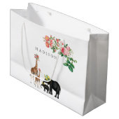 Elephant en Giraffe Floral - Aangepaste naam Groot Cadeauzakje (Voorkant Gekanteld)