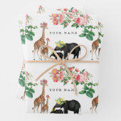 Elephant en Giraffe Floral - Aangepaste naam Inpakpapier Vel (In situ)