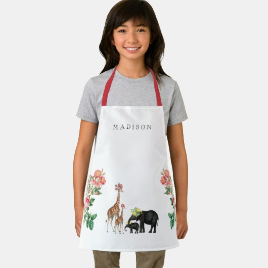 Elephant en Giraffe Floral Aangepaste naam Kindere Schort (Insitu)