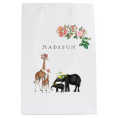 Elephant en Giraffe Floral - Aangepaste naam Medium Cadeauzakje (Voorkant)
