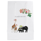 Elephant en Giraffe Floral - Aangepaste naam Medium Cadeauzakje (Achterkant)