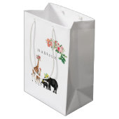 Elephant en Giraffe Floral - Aangepaste naam Medium Cadeauzakje (Achterkant Gekanteld)