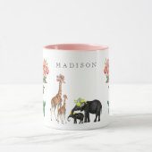 Elephant en Giraffe Floral - Aangepaste naam Mok (Midden)