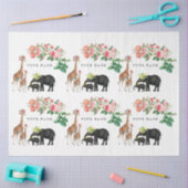 Elephant en Giraffe Floral - Aangepaste naam Tissuepapier (Craft)