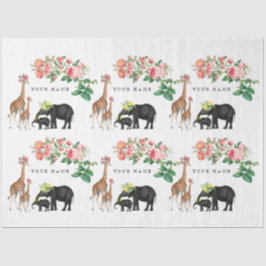 Elephant en Giraffe Floral - Aangepaste naam Tissuepapier