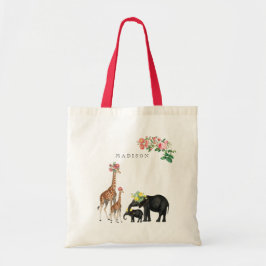 Elephant en Giraffe Floral - Aangepaste naam Tote Bag