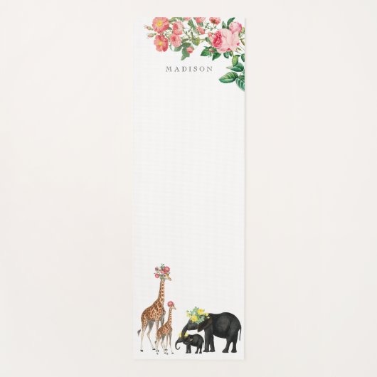 Elephant en Giraffe Floral - Aangepaste naam Yogamat (Voorkant)