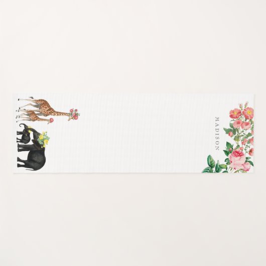 Elephant en Giraffe Floral - Aangepaste naam Yogamat (Voorkant (horizontaal))