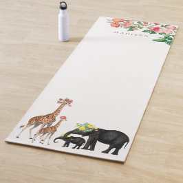 Elephant en Giraffe Floral - Aangepaste naam Yogamat