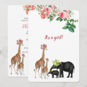 Elephant en Giraffe Floral Baby Girl Shower Kaart (Voorkant / Achterkant)