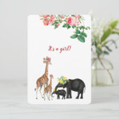 Elephant en Giraffe Floral Baby Girl Shower Kaart (Staand voorkant)