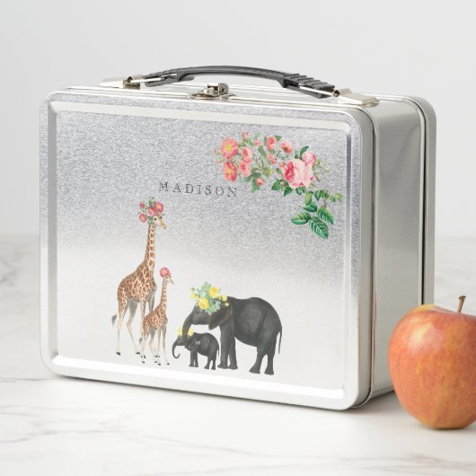 Elephant en Giraffe Floral Girl Custom Name (In situ)