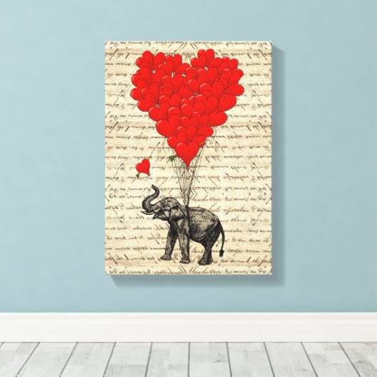 Elephant- en hartvormige ballonnen canvas afdruk (Insitu (Houten vloer))