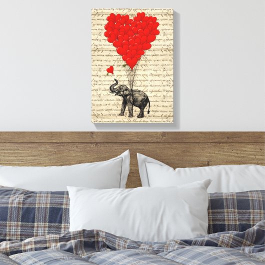 Elephant- en hartvormige ballonnen canvas afdruk (Insitu (Slaapkamer))