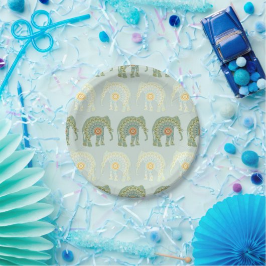 Elephant en Mandala in Light Green Papieren Bordje (Feest)